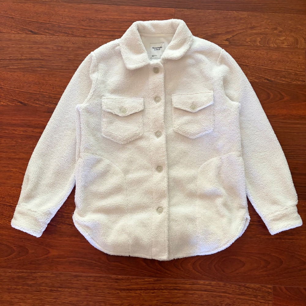 Abercrombie & Fitch Cream Sherpa Shirt Jacket Shacket 152F0799 Womens Small